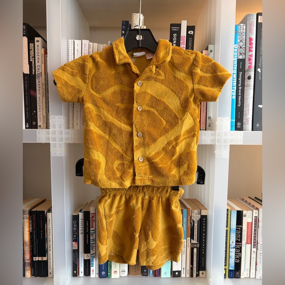 Zara Terry Toweling Jacquard Set. Button-down camp shirt & pull on shorts